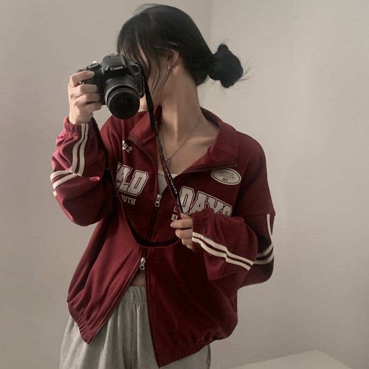 レタリングカジュアルダブルジップアップ BURGUNDY