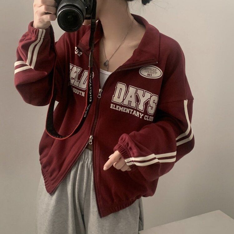 レタリングカジュアルダブルジップアップ BURGUNDY