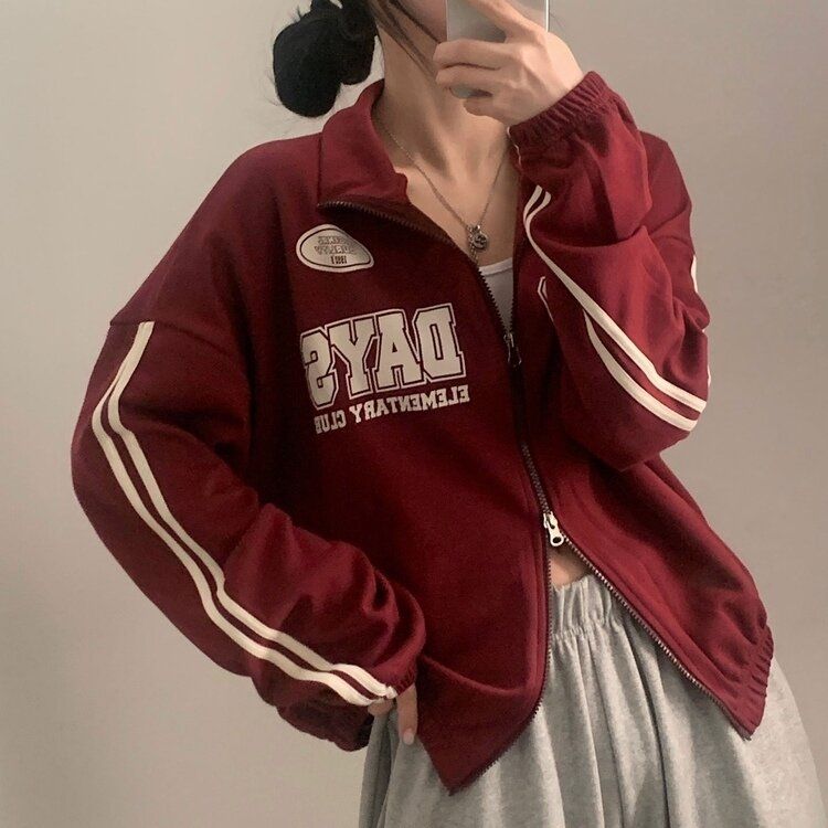 レタリングカジュアルダブルジップアップ BURGUNDY