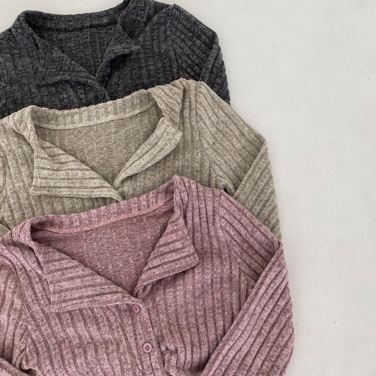 티스푼 부드러운 셔링 골지 카라 니트 가디건