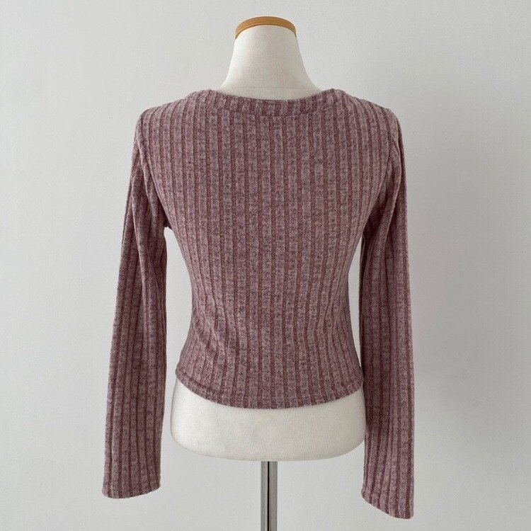 티스푼 부드러운 셔링 골지 카라 니트 가디건