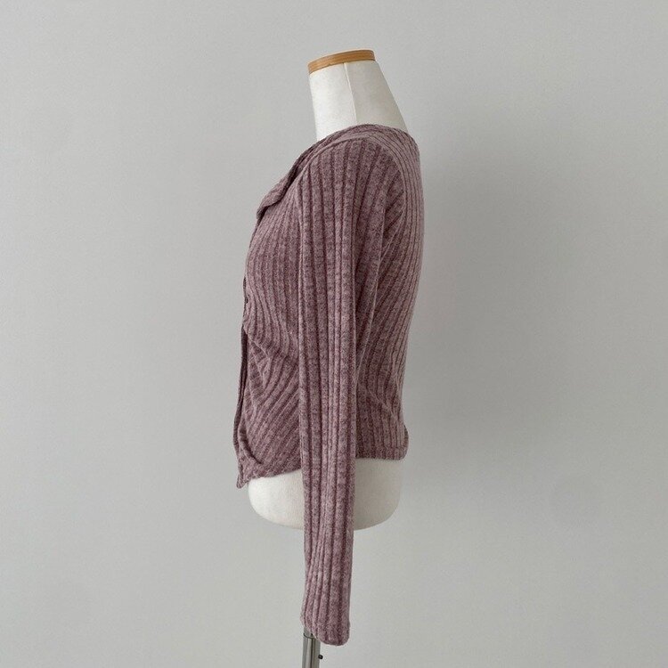 티스푼 부드러운 셔링 골지 카라 니트 가디건