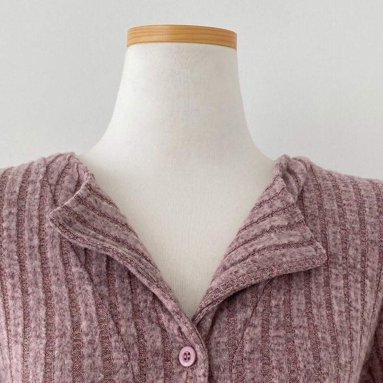 티스푼 부드러운 셔링 골지 카라 니트 가디건