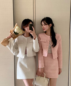 jk2809 (세트가능♥/주문폭주) 로잘린 트위드 세미 크롭 자켓 Pink(model)