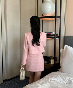 jk2809 (세트가능♥/주문폭주) 로잘린 트위드 세미 크롭 자켓 Pink(model)
