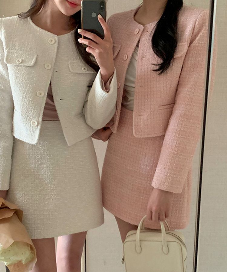 jk2809 (세트가능♥/주문폭주) 로잘린 트위드 세미 크롭 자켓 Pink(model)