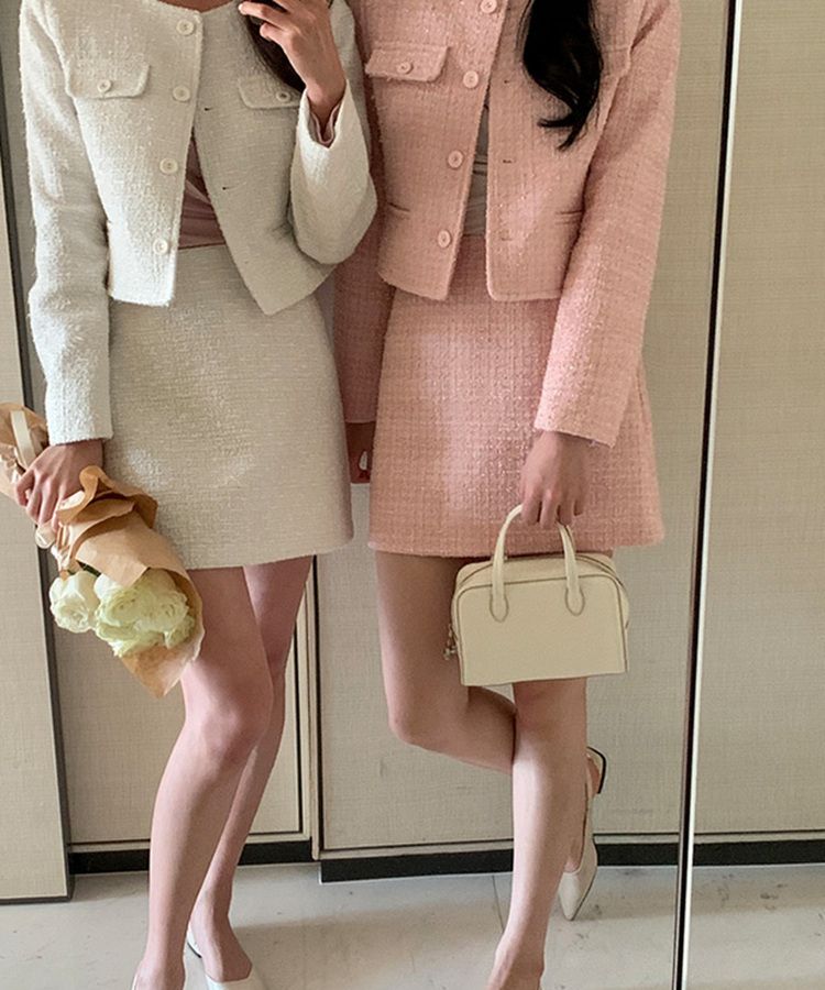jk2809 (세트가능♥/주문폭주) 로잘린 트위드 세미 크롭 자켓 Pink(model)