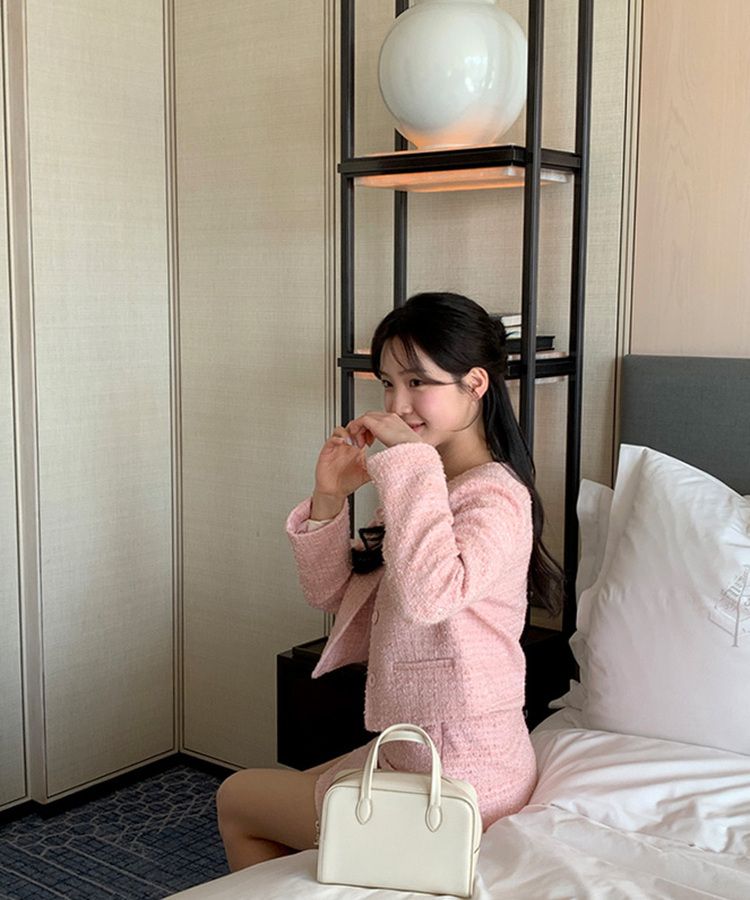 jk2809 (세트가능♥/주문폭주) 로잘린 트위드 세미 크롭 자켓 Pink(model)