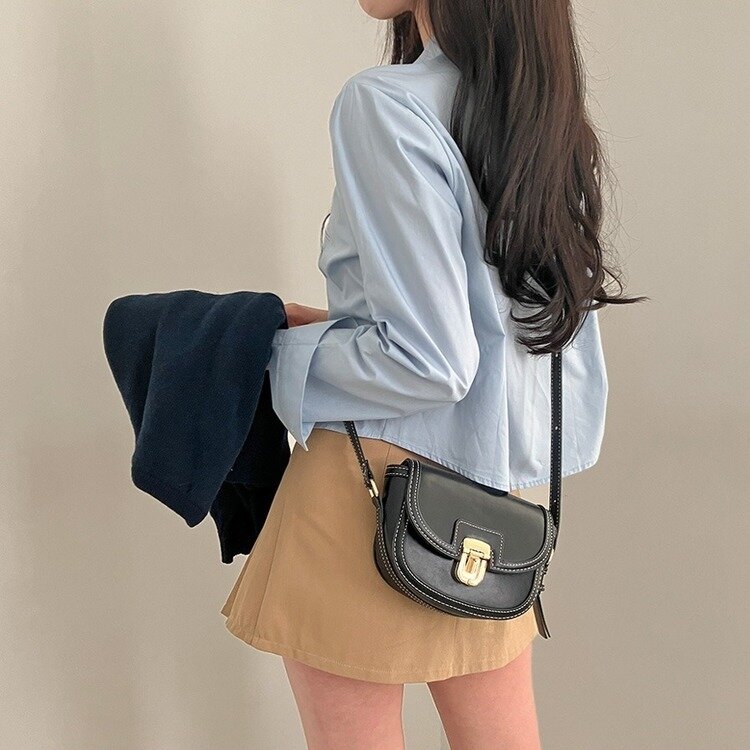 셔츠정석 베이직 코튼 무지 긴팔 크롭 셔츠 남방 소라