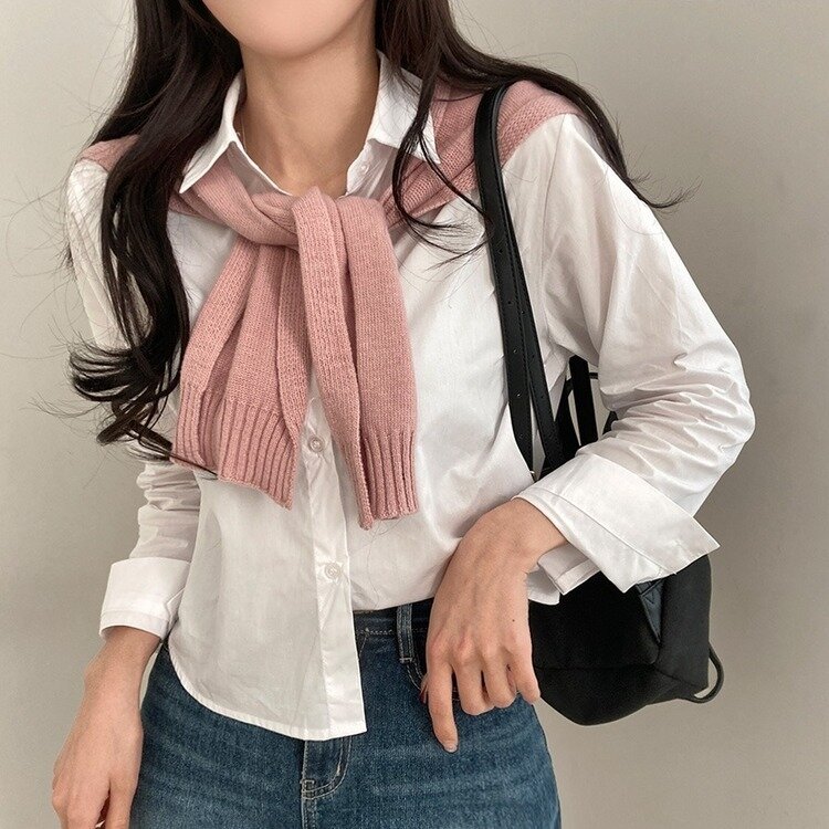 셔츠정석 베이직 코튼 무지 긴팔 크롭 셔츠 남방 아이보리