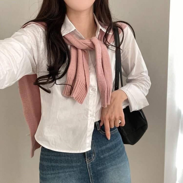 셔츠정석 베이직 코튼 무지 긴팔 크롭 셔츠 남방 아이보리