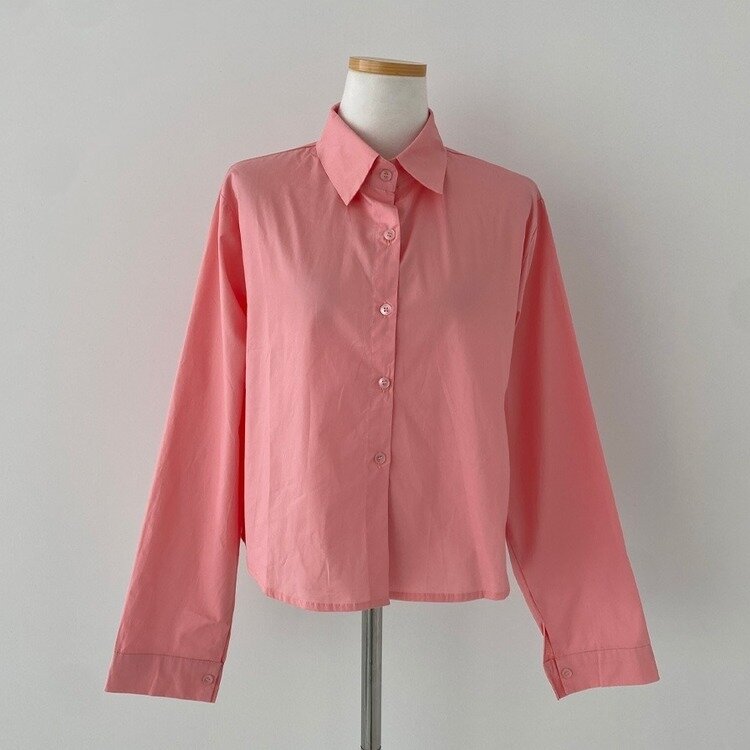 셔츠정석 베이직 코튼 무지 긴팔 크롭 셔츠 남방