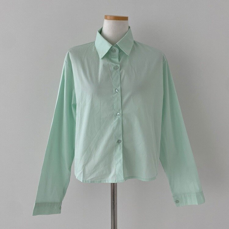 셔츠정석 베이직 코튼 무지 긴팔 크롭 셔츠 남방