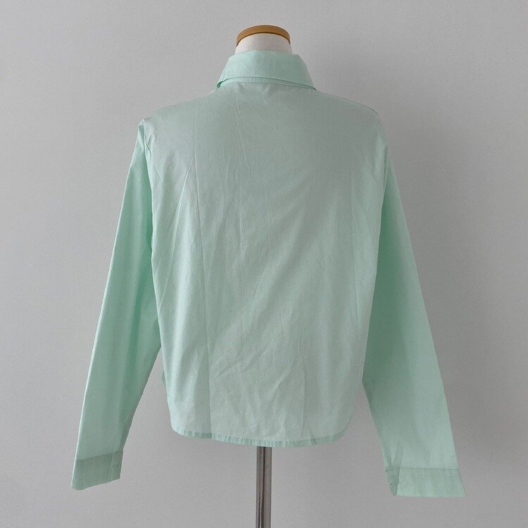 셔츠정석 베이직 코튼 무지 긴팔 크롭 셔츠 남방