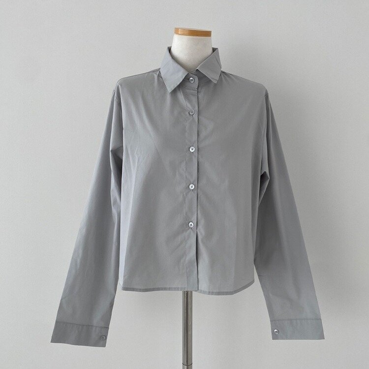 셔츠정석 베이직 코튼 무지 긴팔 크롭 셔츠 남방
