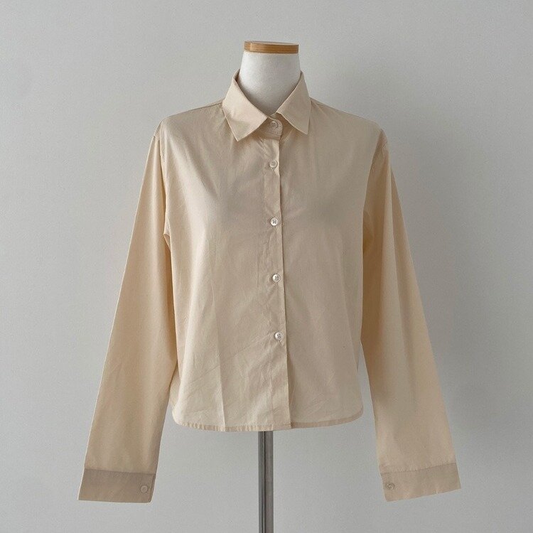 셔츠정석 베이직 코튼 무지 긴팔 크롭 셔츠 남방