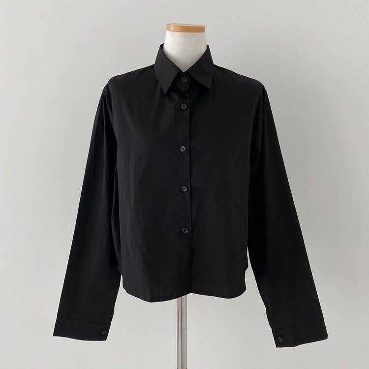 셔츠정석 베이직 코튼 무지 긴팔 크롭 셔츠 남방