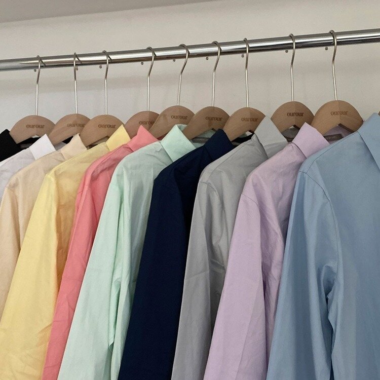 셔츠정석 베이직 코튼 무지 긴팔 크롭 셔츠 남방