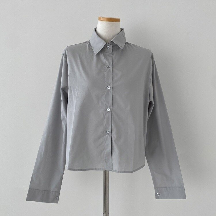 셔츠정석 베이직 코튼 무지 긴팔 크롭 셔츠 남방