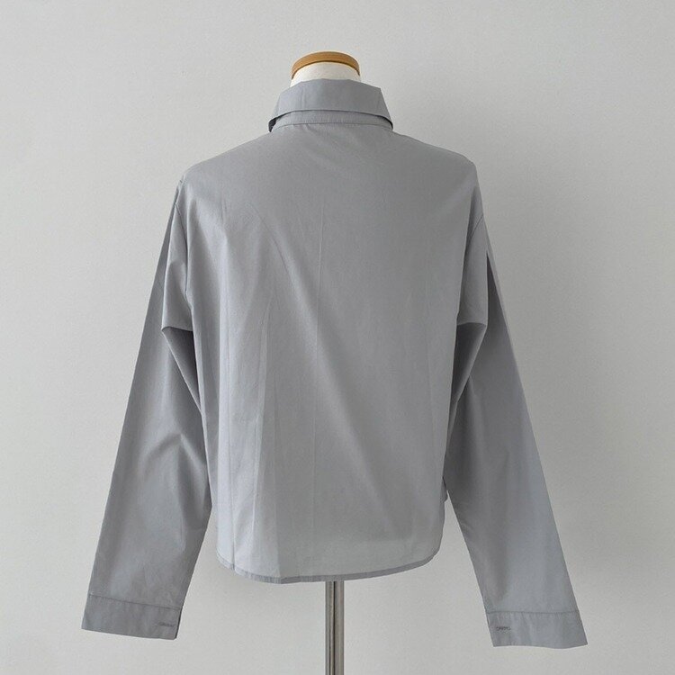 셔츠정석 베이직 코튼 무지 긴팔 크롭 셔츠 남방