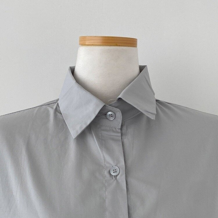 셔츠정석 베이직 코튼 무지 긴팔 크롭 셔츠 남방