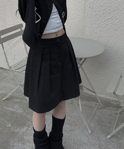 タックフレアコットンミディスカート BLACK