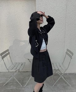 タックフレアコットンミディスカート BLACK