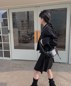 タックフレアコットンミディスカート BLACK