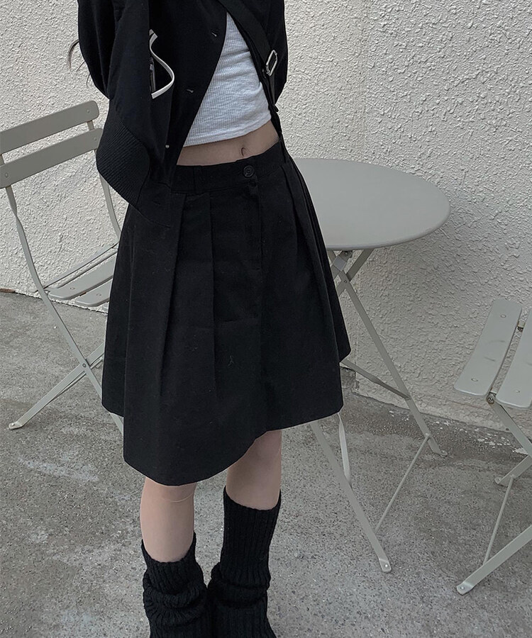 タックフレアコットンミディスカート BLACK