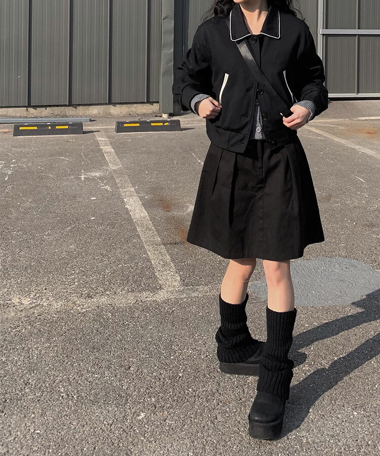 タックフレアコットンミディスカート BLACK