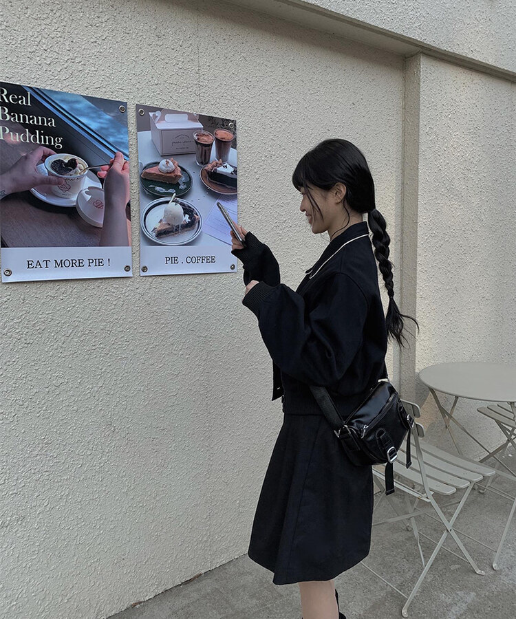 タックフレアコットンミディスカート BLACK