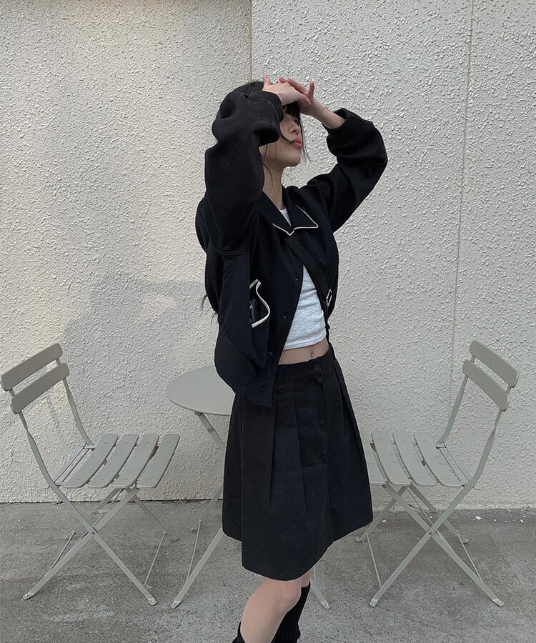 タックフレアコットンミディスカート BLACK