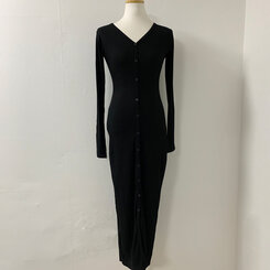 ロングワンピース スリムスパンリブボタンロングワンピース