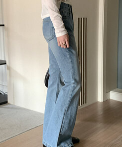 WELDGIN ブーツカットデニム ライトブルー ウォッシングハイウエストブーツカットライトブルーデニムパンツ