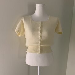 カーディガン カシミア3%スクエアネック半袖ニットカーディガン5色