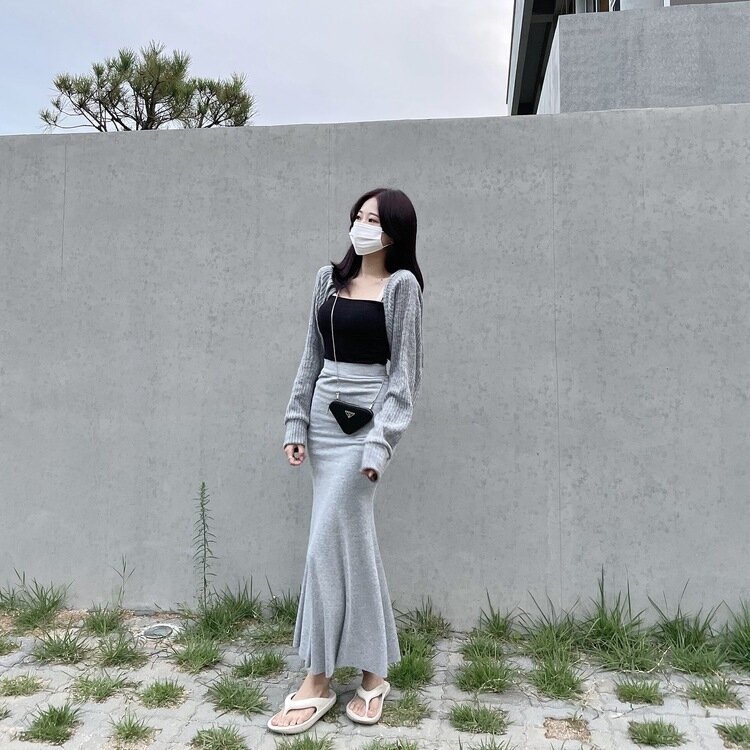 ミディ/ロングスカート マーメイドロングスカート GRAY