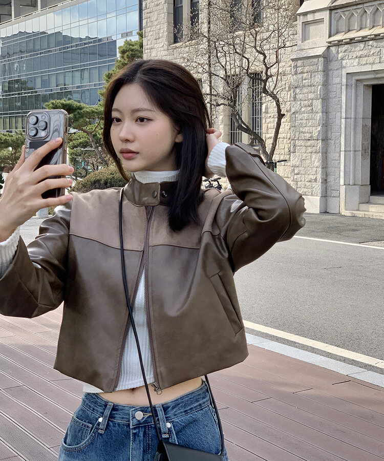 韓国で購入！かわいいレザージャケット　新品 ジャケット レザー キルティング ショート アウター 韓国 (レザー