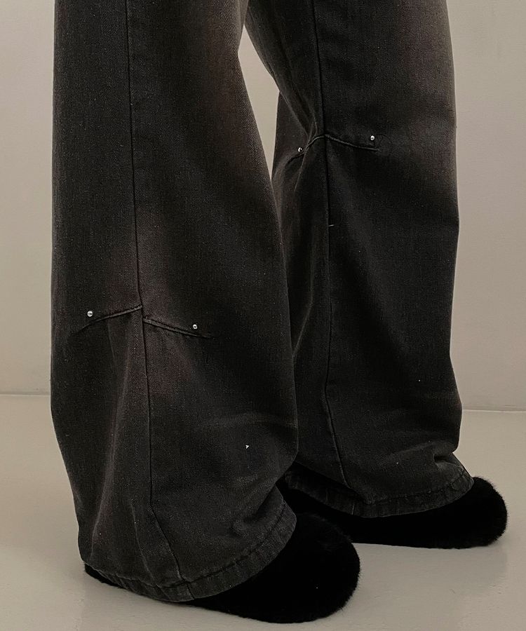 デニム ブラウンウォッシングワイドデニムパンツ BLACK DENIM