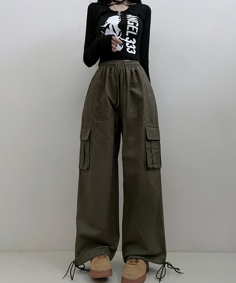 コットンカーゴドローストリングワイドパンツ｜コットンパンツ