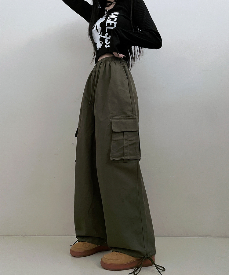 コットンカーゴドローストリングワイドパンツ｜コットンパンツ