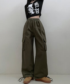 コットンカーゴドローストリングワイドパンツ｜コットンパンツ