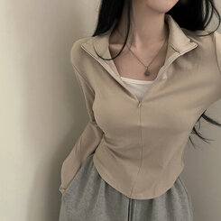 トレーニングハーフジップアップハイネック長袖Tシャツ BEIGE