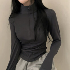 トレーニングハーフジップアップハイネック長袖Tシャツ CHARCOAL