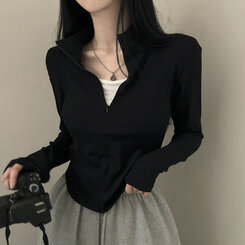 トレーニングハーフジップアップハイネック長袖Tシャツ BLACK