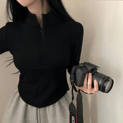 トレーニングハーフジップアップハイネック長袖Tシャツ BLACK