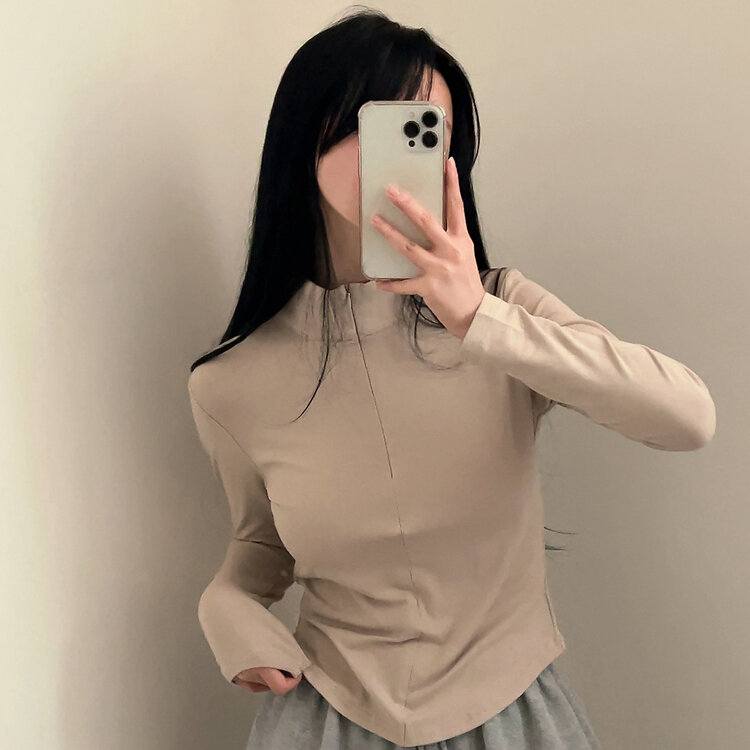 トレーニングハーフジップアップハイネック長袖Tシャツ BEIGE