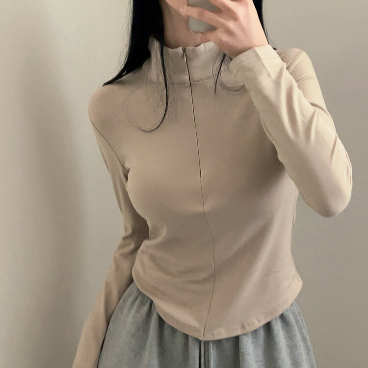 トレーニングハーフジップアップハイネック長袖Tシャツ BEIGE