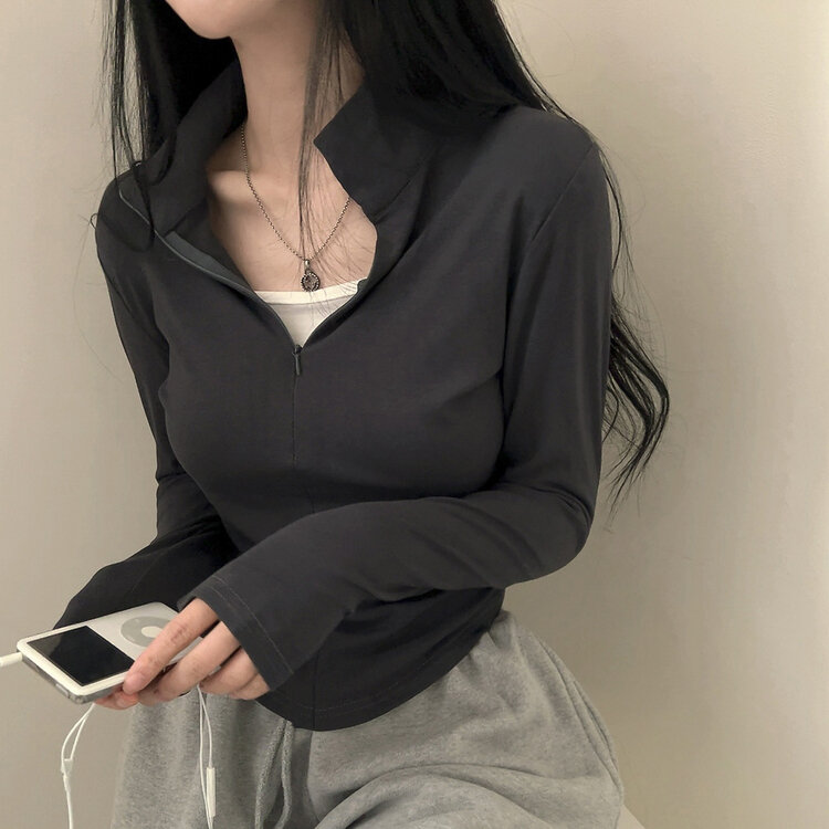 トレーニングハーフジップアップハイネック長袖Tシャツ CHARCOAL