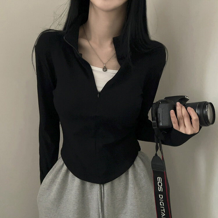 トレーニングハーフジップアップハイネック長袖Tシャツ BLACK