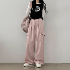 【SHORT/BASIC/LONG 丈別】ストリングバンディングワイドパンツ6色 PINK